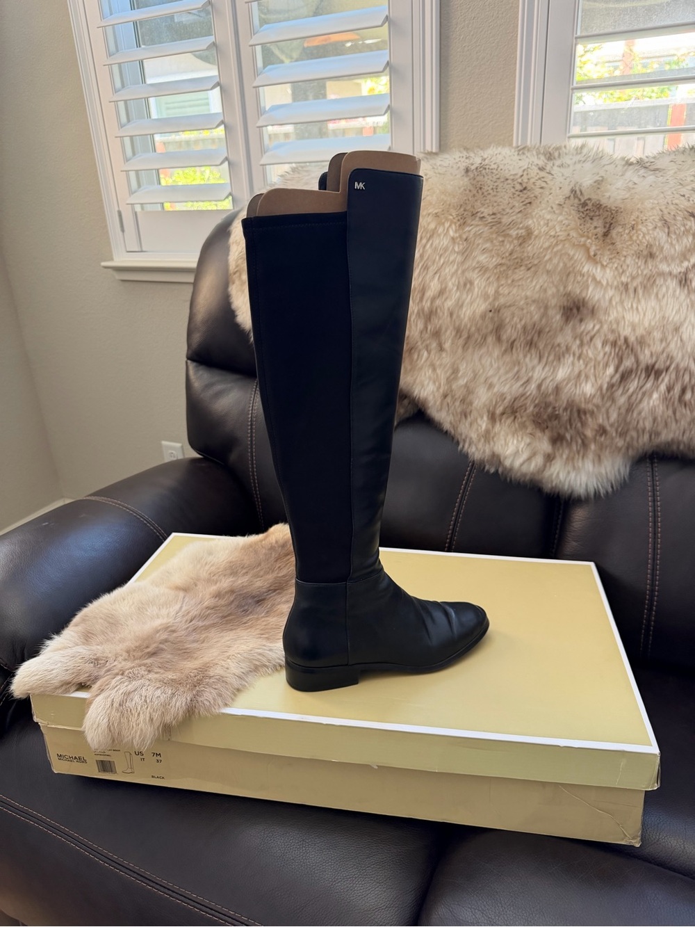 Michael Kors Black Knee-High Riding Boots with MK Accent. 100% genuine leather